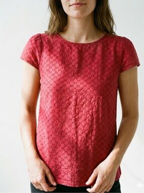 LOFT Eyelet Lace Cap Sleeve Top | Berry Red | 80% Cotton | Size XS